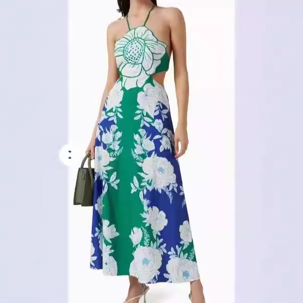 Robe longue à imprimé floral et découpes à lacets pour femme