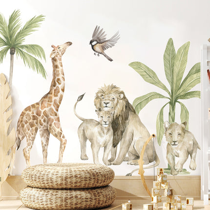 Boho Large African  Wild Animals Tropical Tree Wall Sticker - Wnkrs