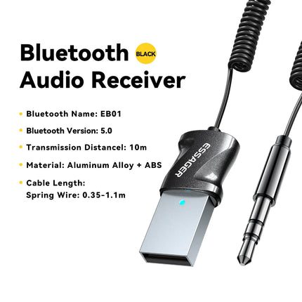 Adaptateur auxiliaire Bluetooth 5.0 Récepteur sans fil pour audio de voiture et appels mains libres