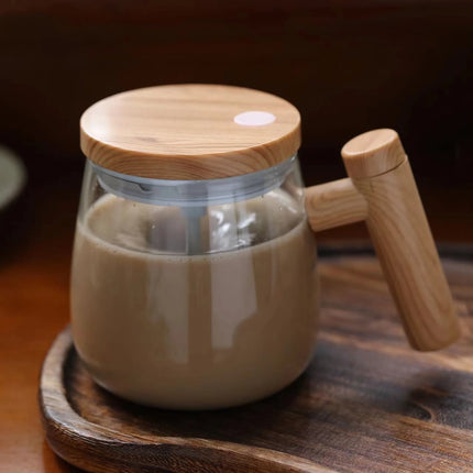 Tasse à café à agitation automatique de 400 ml avec poignée en bois