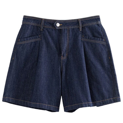 Dark Denim Blue High Waist Loose Shorts