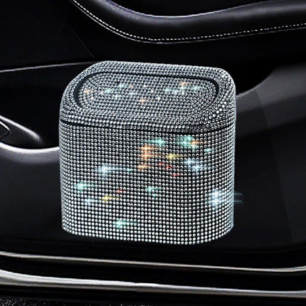 Luxurious Rhinestone Car Trash Bin - Pressing Type Square Storage Bucket - Wnkrs