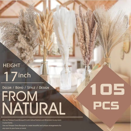 105pcs Natural Dried Flowers Pampas Grass Bouquet