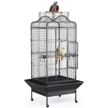 Cage à oiseaux à toit ouvert et roulante