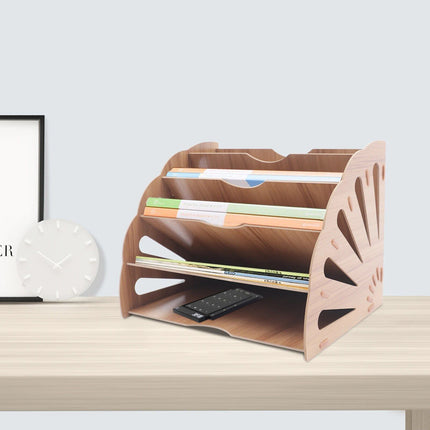 Wooden Fan-Shaped File Organizer with 5 Compartments - Wnkrs