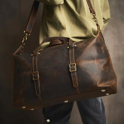 Sac de voyage vintage en cuir véritable pour homme