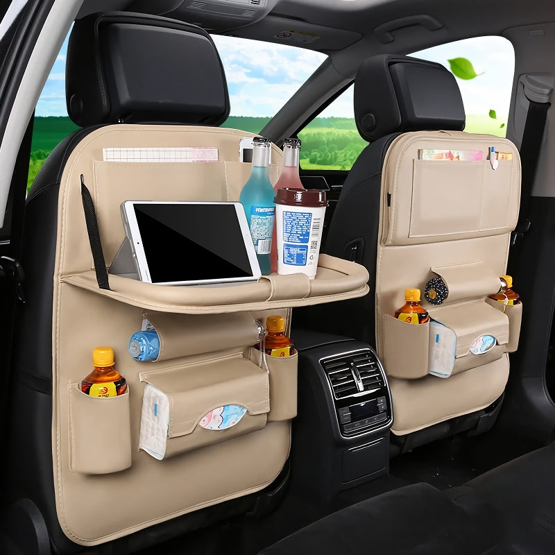 PU Leather Seat-Back Organizer with Folding Tray