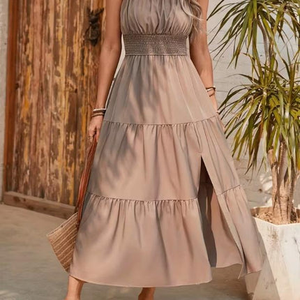 Strapless Layered Waist-cinching Solid-color Slim-fit Dress