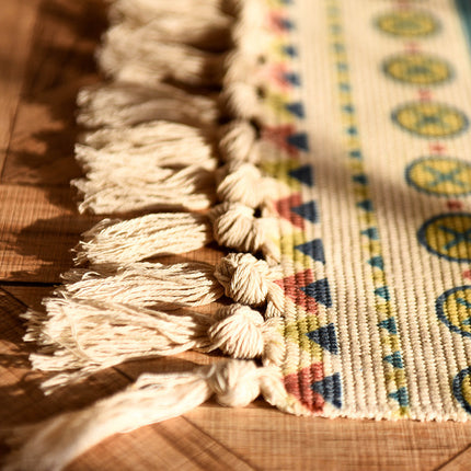 Tapis de sol tissé à pampilles minimaliste en coton et lin