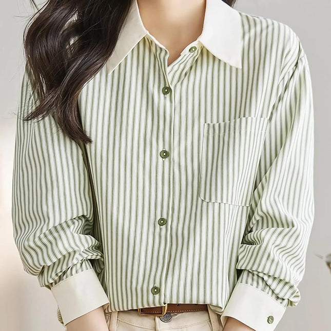 Elegant Green Striped Chiffon Blouse for Women