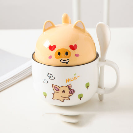 Cartoon Office Ceramic Mug With Lid Spoon - Wnkrs