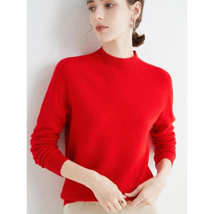 Jersey de cuello alto de lana merino de lujo para mujer