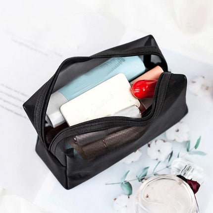 Bolsa de maquillaje de malla transparente