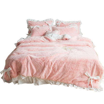 Quilt Cover Three-piece Princess Style Solid Color Bed Sheet - Wnkrs