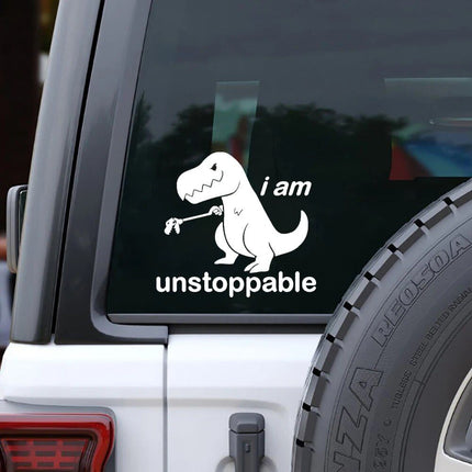 Dinosaur "I am Unstoppable" Funny Car Window Decal – Vinyl Sticker for JDM Enthusiasts - Wnkrs