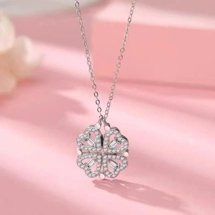 Elegant Heart-Shaped Crystal Clover Pendant Necklace - Fashion Jewelry for Women - Wnkrs