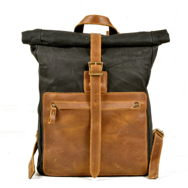 Nueva mochila sencilla retro de lona encerada de cuero informal para hombre