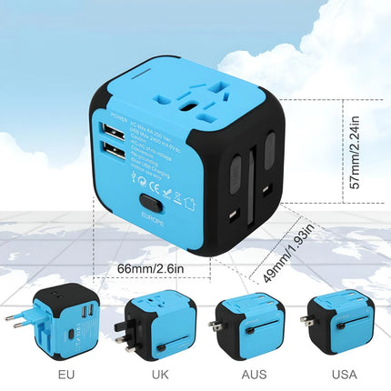 Adaptador de viaje universal con dos puertos de carga USB e indicador LED