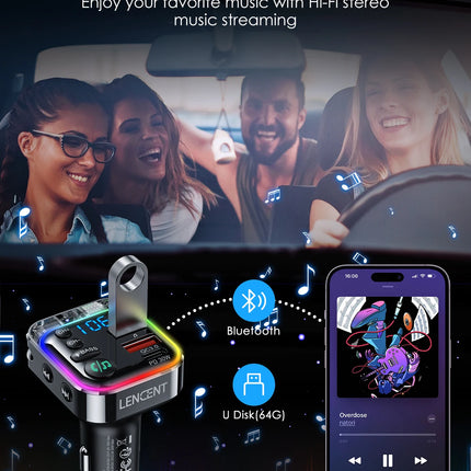 Transmetteur FM Bluetooth 5.3 avec PD 30 W et chargeur rapide QC3.0, son Hi-Fi