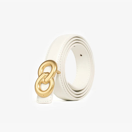 Ceinture en cuir véritable pour femme avec boucle à double anneau dorée