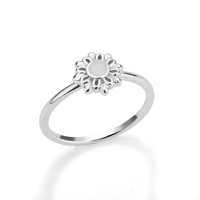 Bague fleur de lotus vintage en acier inoxydable avec pierres précieuses opales et perles