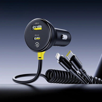 Chargeur de voiture 60 W avec câble à ressort rétractable