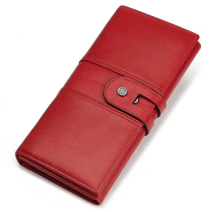 Portefeuille long en cuir véritable avec protection RFID et poche pour téléphone portable