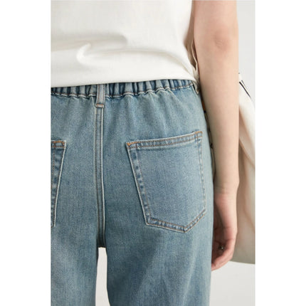 Jean court en denim taille haute pour femme