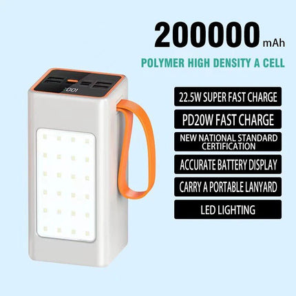 Ultra-Capacity 200000mAh Power Bank with 66W Fast Charge and LED Light - Wnkrs