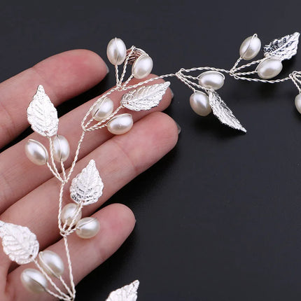 Couronne de serre-tête en forme de fleur et de feuille de perles – Postiche de mariage élégant