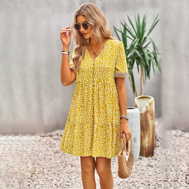 Robe fleurie à manches courtes pour femme