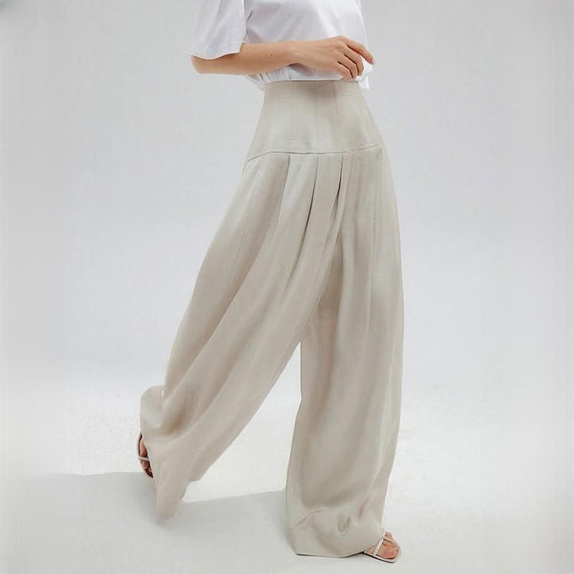 Pantalon décontracté à taille haute et jambe large pour femme