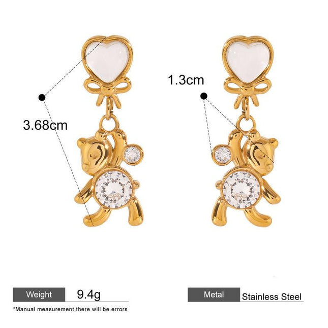 Boucles d'oreilles panda en pierre œil de chat blanche et zircon plaquées or 18 carats