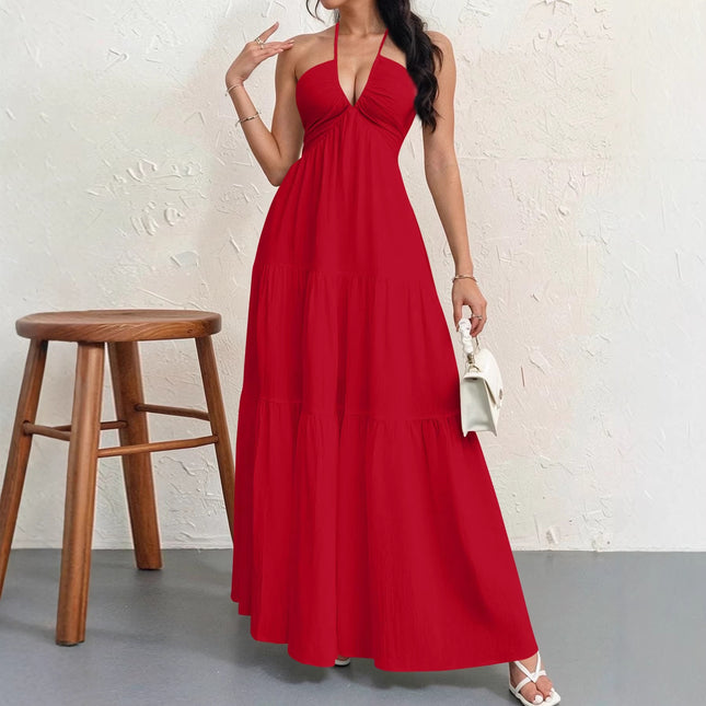 Robe dos nu à col halter pour femme