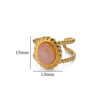 Bagues en opale blanche naturelle pour femmes - Bague de couple classique en acier inoxydable couleur or avec pierre ronde