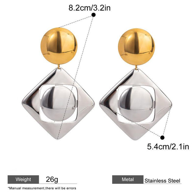 Boucles d'oreilles pendantes carrées creuses en acier inoxydable plaqué or 18 carats pour femmes