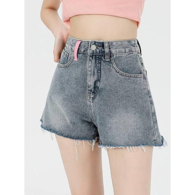 Pantalones cortos de mezclilla con bordados y cintura alta informales para mujer