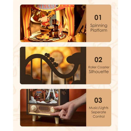 3D Wooden Sunset Carnival Music Box with Light - Wnkrs