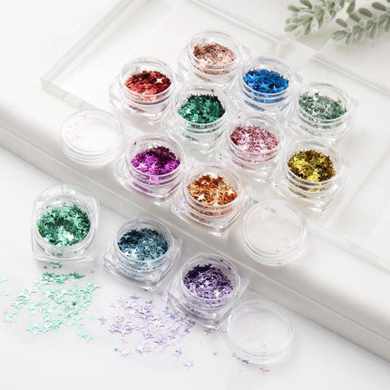 Lot de 12 paillettes pour nail art en forme d'étoiles scintillantes