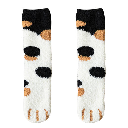 Calcetines de mujer de vellón con diseño de pata de gato kawaii para otoño e invierno