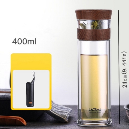 400ml Portable Double Wall Borosilica Glass Tea Infuser Bottle Of Water With Lid Filter Automobile Car Cup - Wnkrs