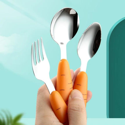 Toddler Stainless Steel Utensils with Carrot Handle - Baby Fork and Spoons Set
