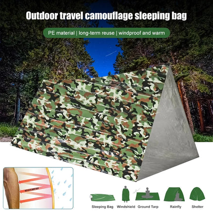 Sac de couchage d'urgence imperméable camouflage pour le camping en plein air et la survie