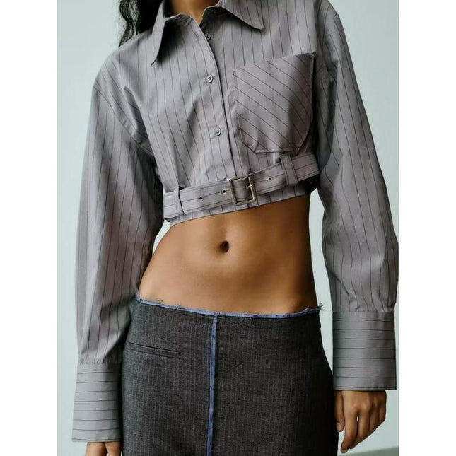 Chemise décontractée à manches longues avec ceinture épissée élégante pour femme