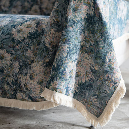 American Style Blue Flower Jacquard Sofa Slipcover