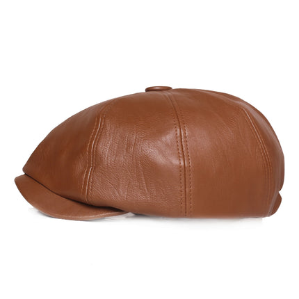 Genuine Leather Retro Octagonal Beret Cap for Men