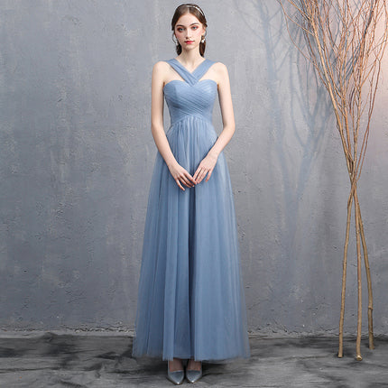 Women's Spring Gray-blue Off-shoulder Banquet Dress