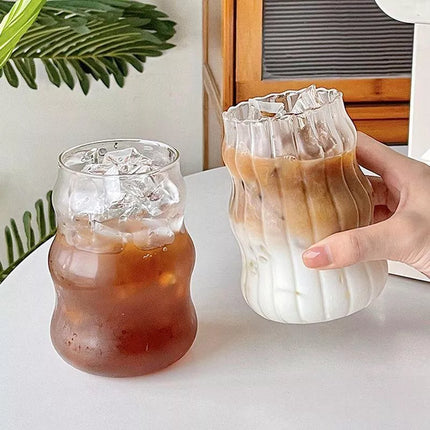 Tasse à café et à boissons en verre borosilicaté à haute teneur en eau - Gobelet multi-usages à motif ondulé