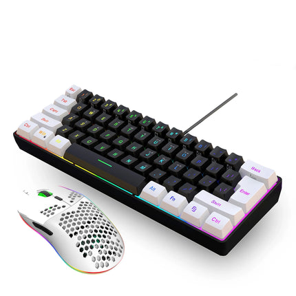 Ensemble clavier et souris de jeu filaire 60 % - Rétroéclairage RVB, léger, ergonomique pour ordinateur portable