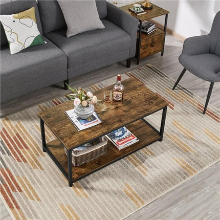 Rustic Industrial Coffee Table with Storage Shelf - Wnkrs